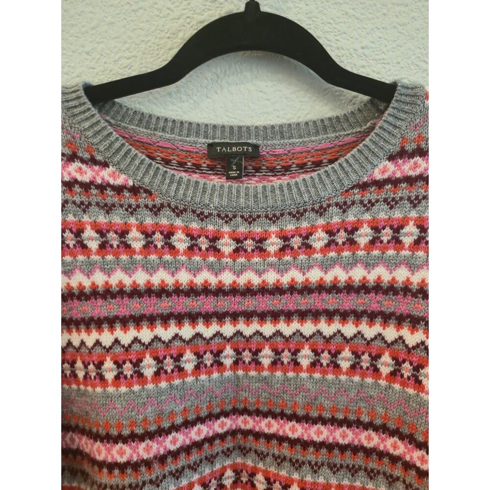 Talbots Women's Pink Gray Fair Isle Knit Lambswool Blend Sweater Size S - Picture 3 of 6